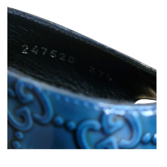 Vintage Gucci Horsebit GG Logo Blue Black Leather Slip-On Mule Heels 37.5 / 7.5 - Picture 7 of 13